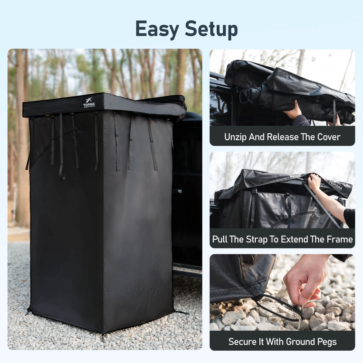 Car awning shower room easy setup steps for overland camping privacy tent