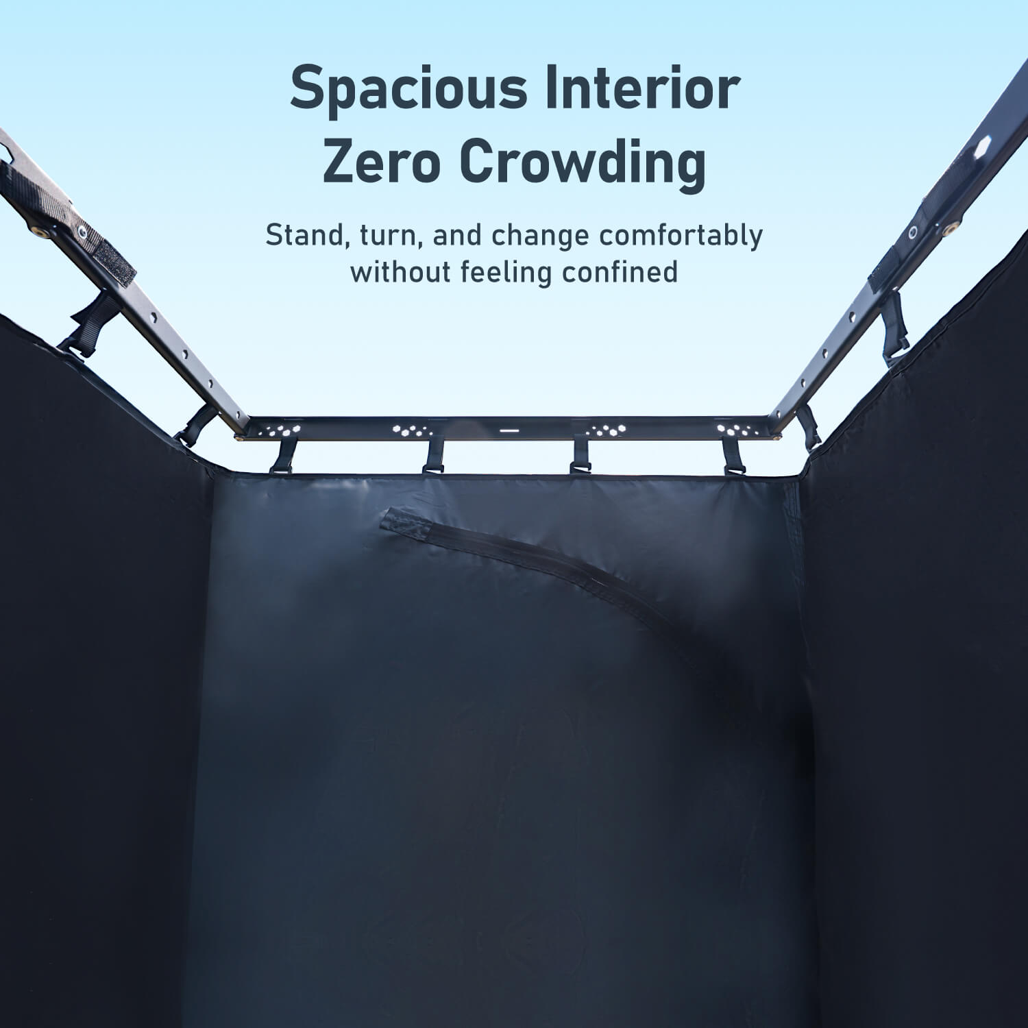 Spacious interior inside car awning shower room privacy tent for comfortable changing while camping