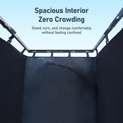 Spacious interior inside car awning shower room privacy tent for comfortable changing while camping