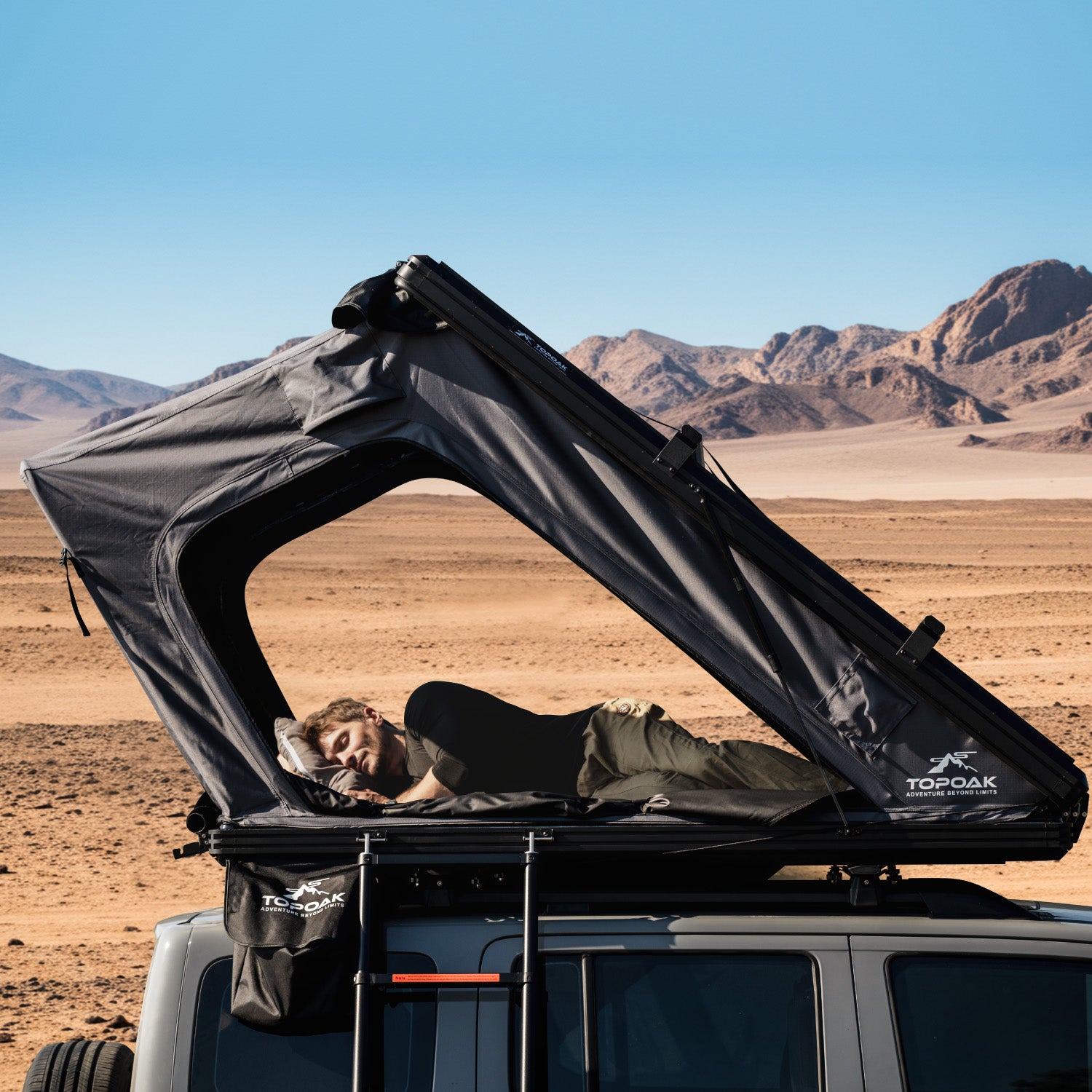 rucky dachzelt Pop-Up-Dachzelte, Hartschale, für Camping, wasserdicht, für SUV, Auto, Jeep, Overland-Zelt, Dachträgerzelt, Dreieck, Aluminium, Schwarz, RTT – TOPOAK