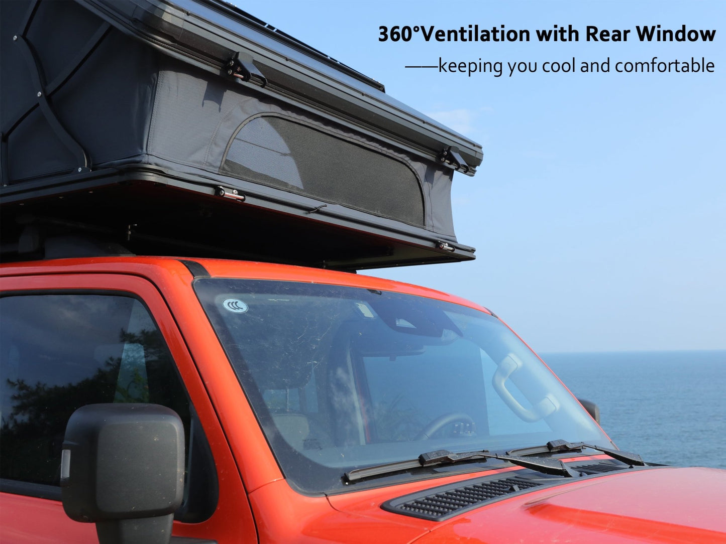 Rear window ventilation design of TOPOAK Nebula rooftop tent providing 360° airflow to keep the interior cool and comfortable.
