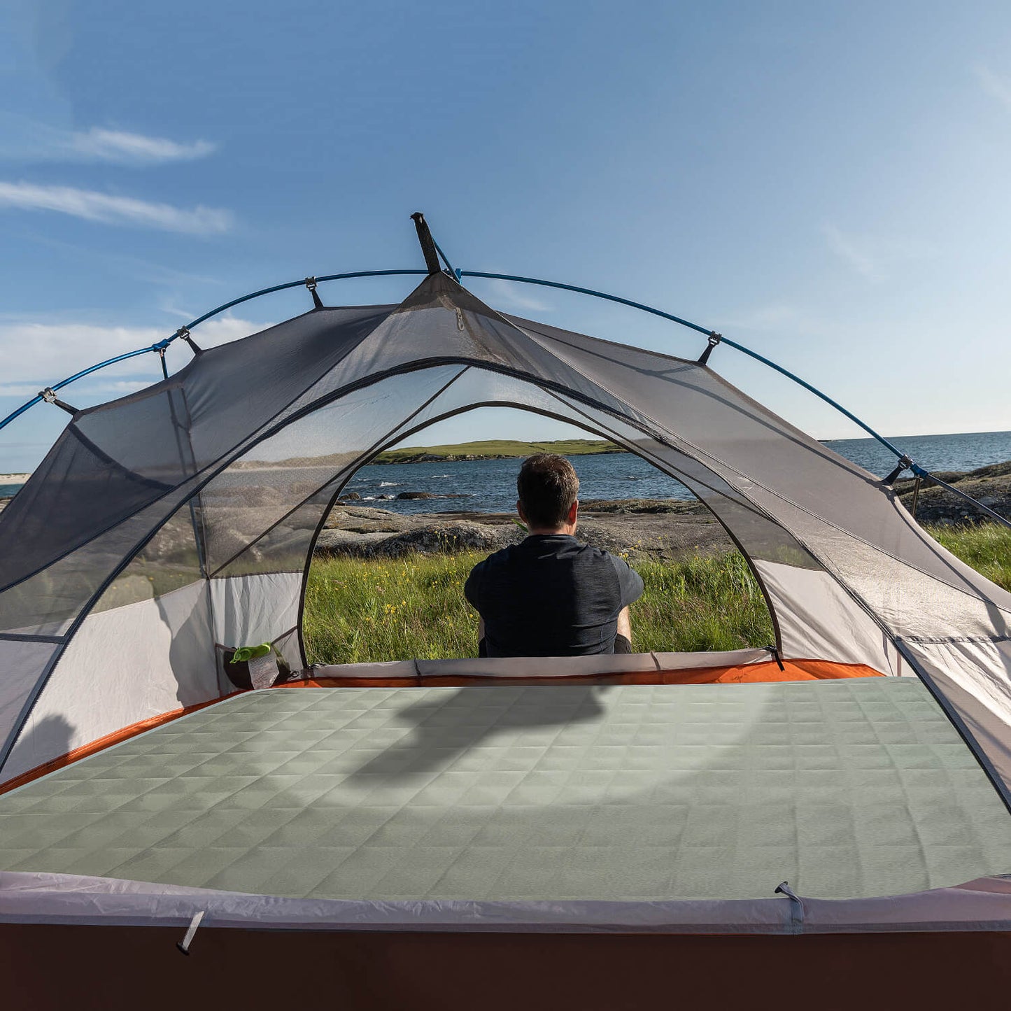 TOPOAK camping sleeping pad used inside a ground tent for comfortable sleep