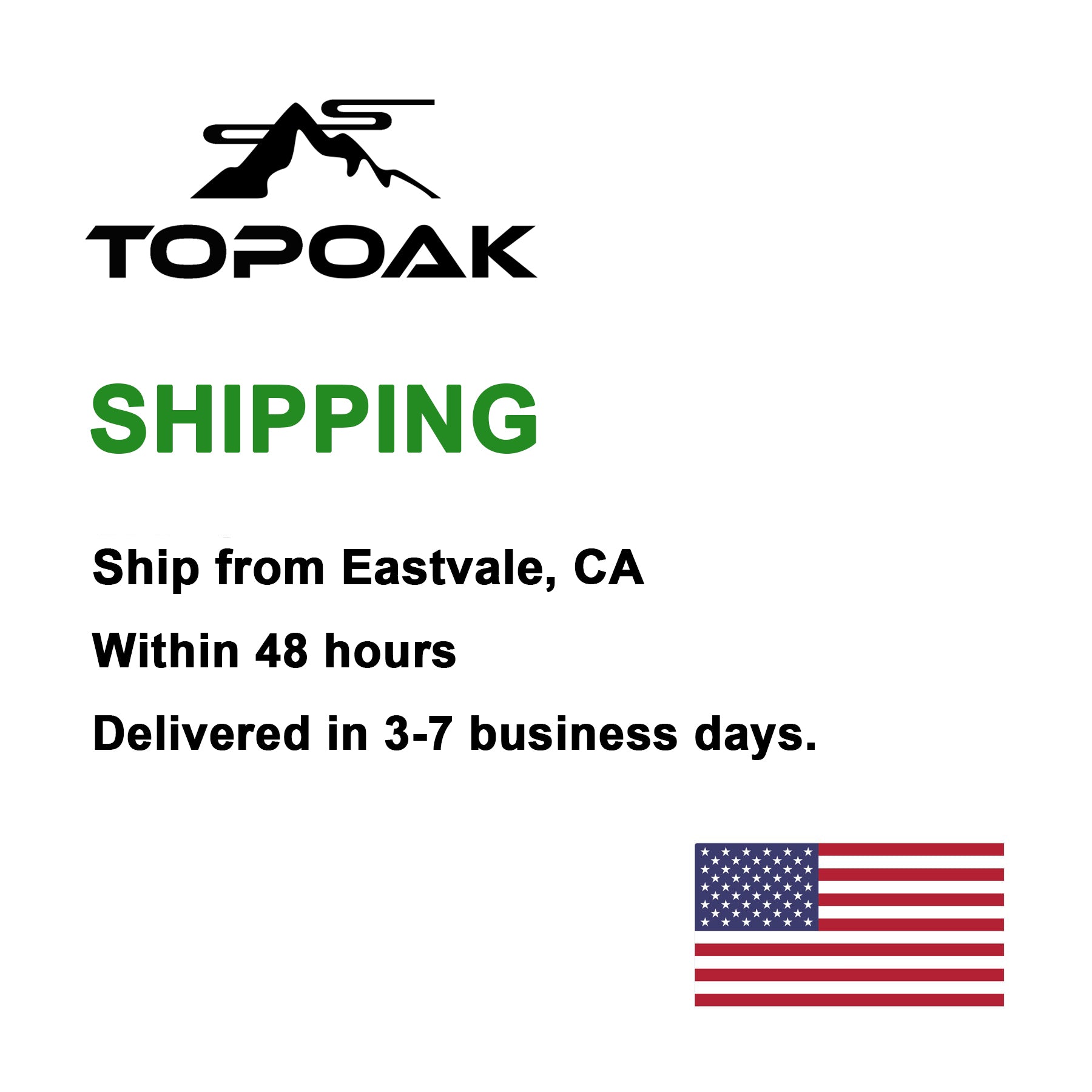 Topoak fast shipping from Eastvale California warehouse with delivery in 3 to 7 business days