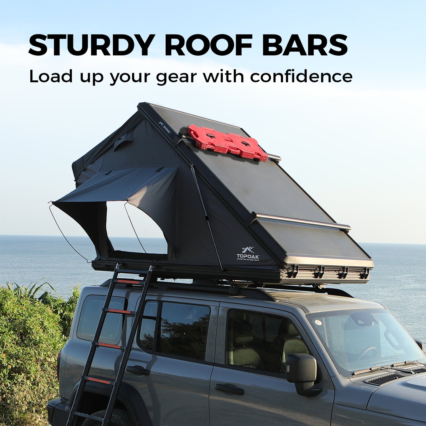 Sturdy roof bars on the TOPOAK Stellar rooftop tent designed to support additional gear