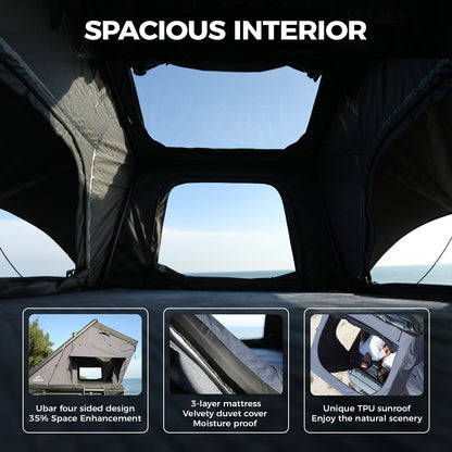 Interior view of the TOPOAK Stellar rooftop tent showing a spacious sleeping area